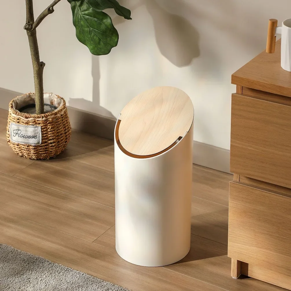 Wooden Lid Trash Can 9L Toilet Garbage Container Household Recycle Dustbin Nordic Home Decorative Bathroom Office Wastebasket