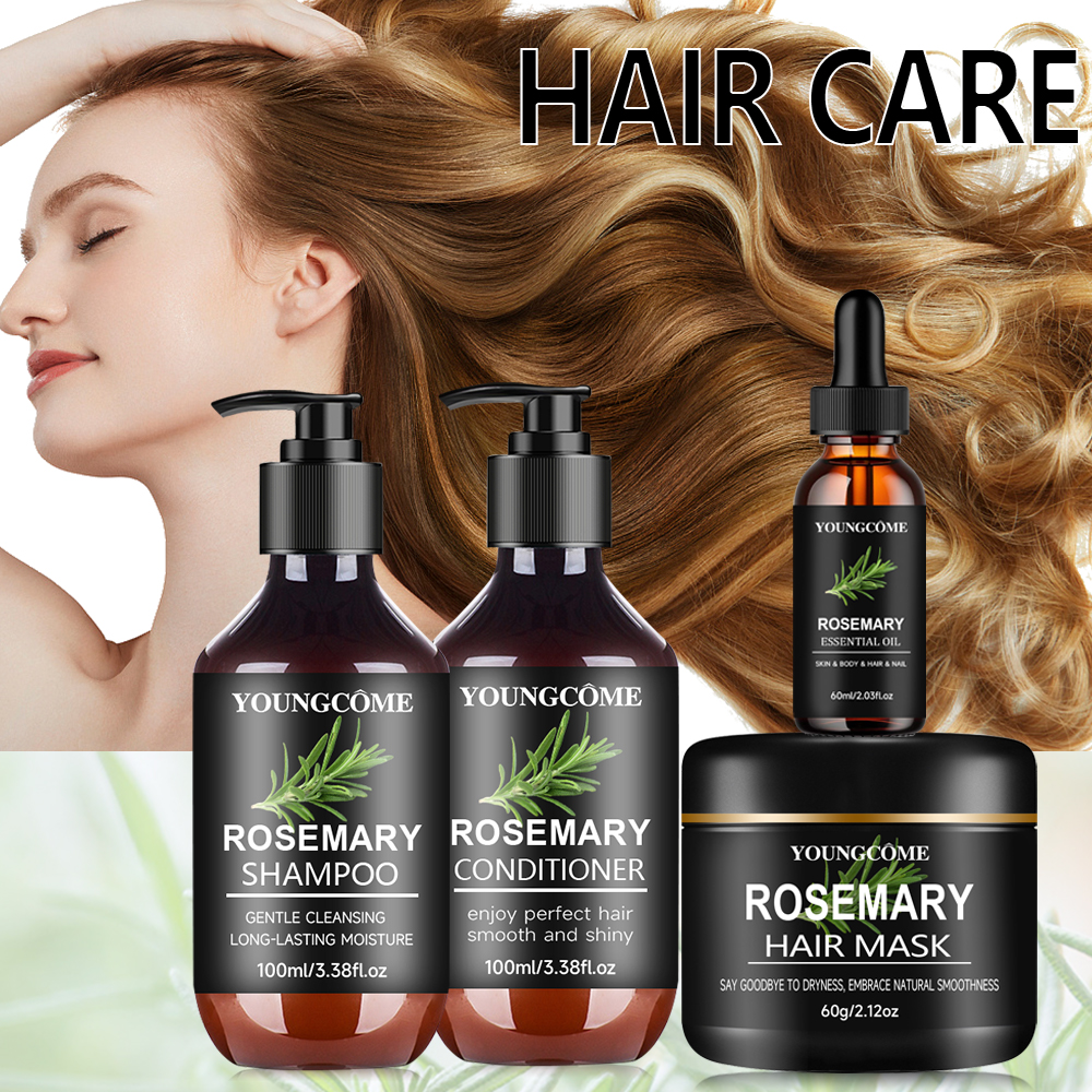ローズマリー ヘアケア キット 4in1 - マスク シャンプー コンディショナー オイル、ビオチン配合、クレンジングし、弱くてもろい髪を強化します 4 個