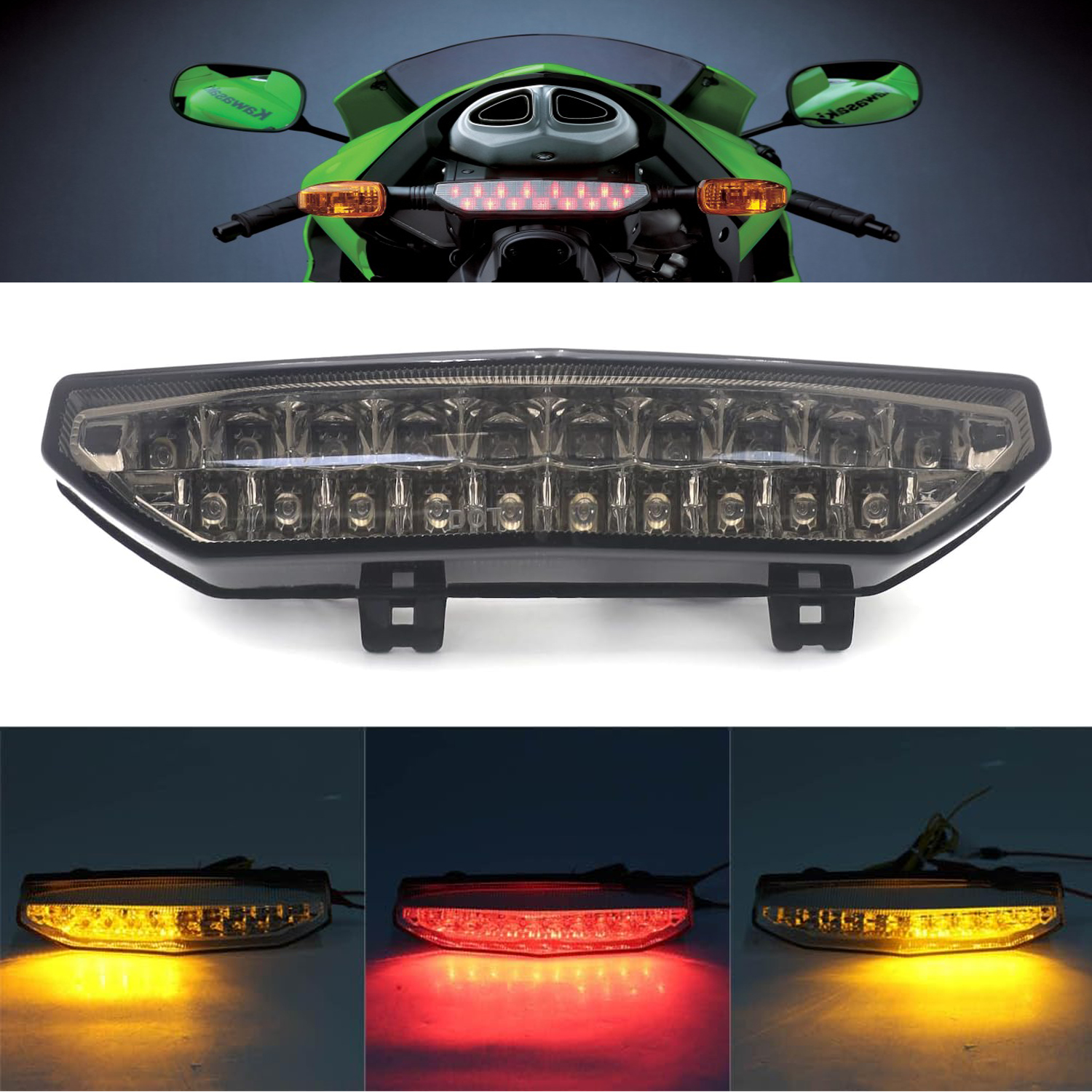 カワサキニンジャ ZX-6R ZX6R 2007 2008 オートバイ LED ターン信号テールブレーキライト