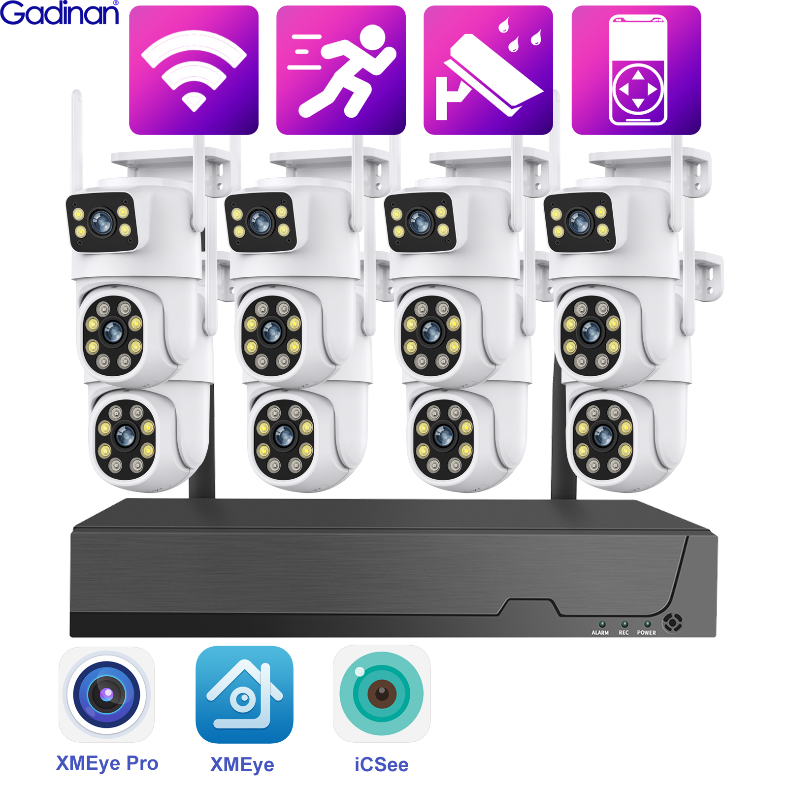 Gadinan 8MP PTZ Video Surveillance System CCTV Security Camera Dome WIFI Auto Tracking Kit Two Way Audio Waterproof Rotate