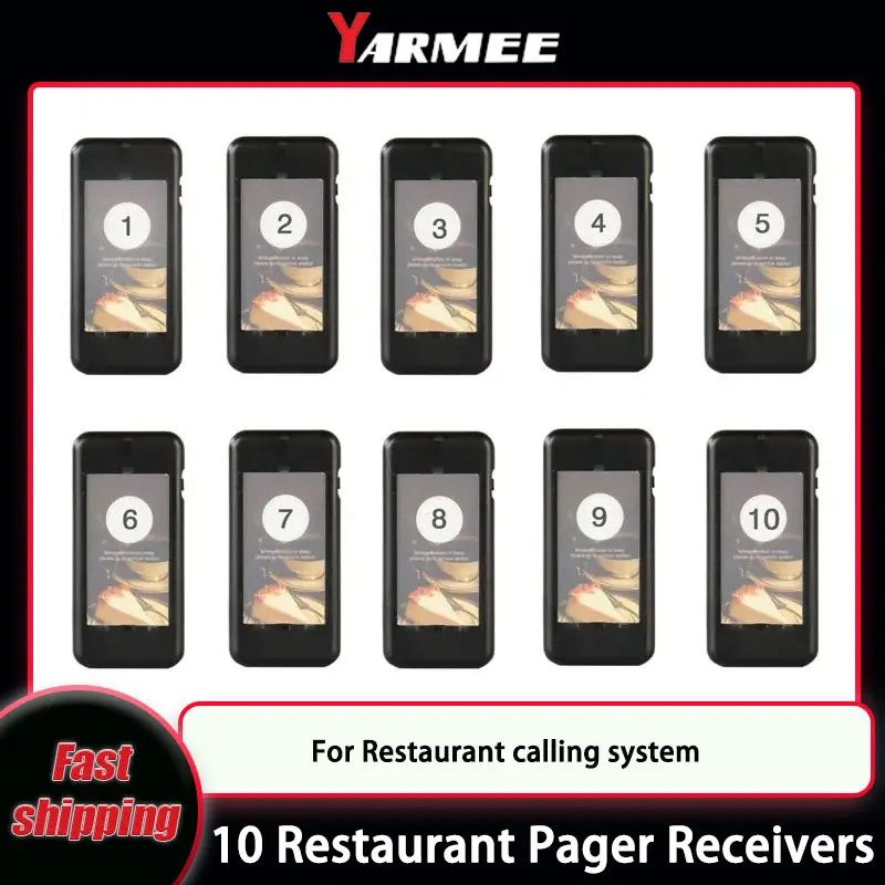 YARMEE ワイヤレスブザー レストラン機器 ポケットベルアラーム呼び出しシステム ポータブル 受信機10台 食事待ちのお客様向け