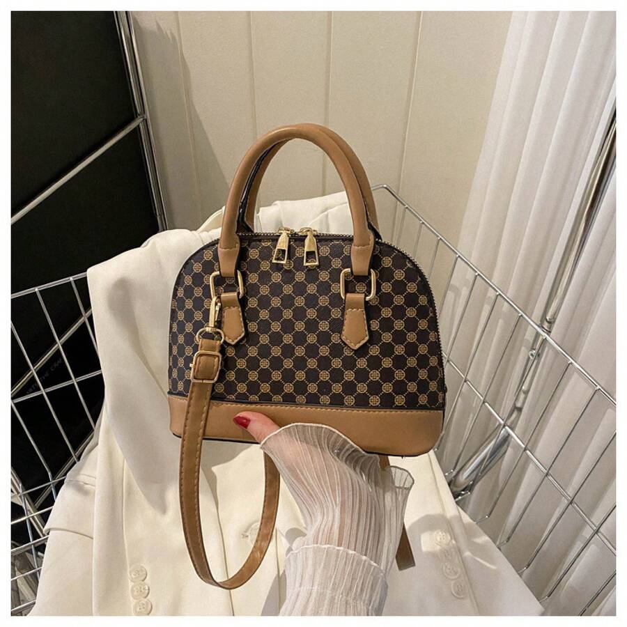 モノグラムミニサッチェルバッグクロスボディショルダーハンドバッグ女性のためのヴィンテージトップハンドルトートPUレザーシェル