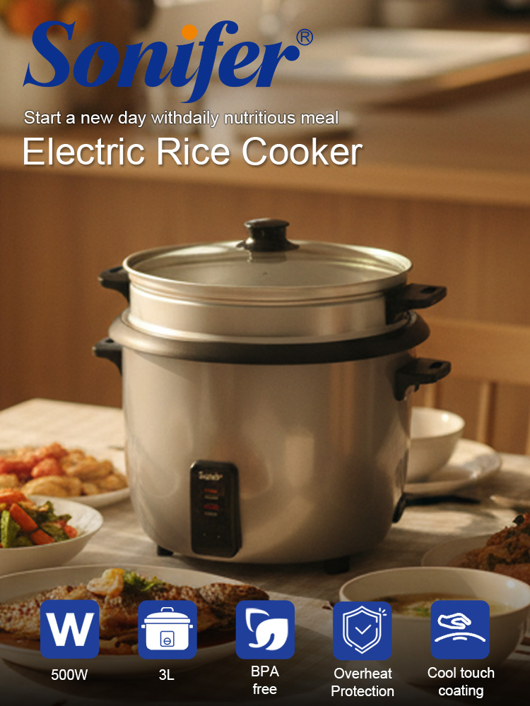 Sonifer SF-4036 3L 炊飯器 500W ワンキー調理ガラス蓋ビジュアルスチーマーノンスティック自動保温