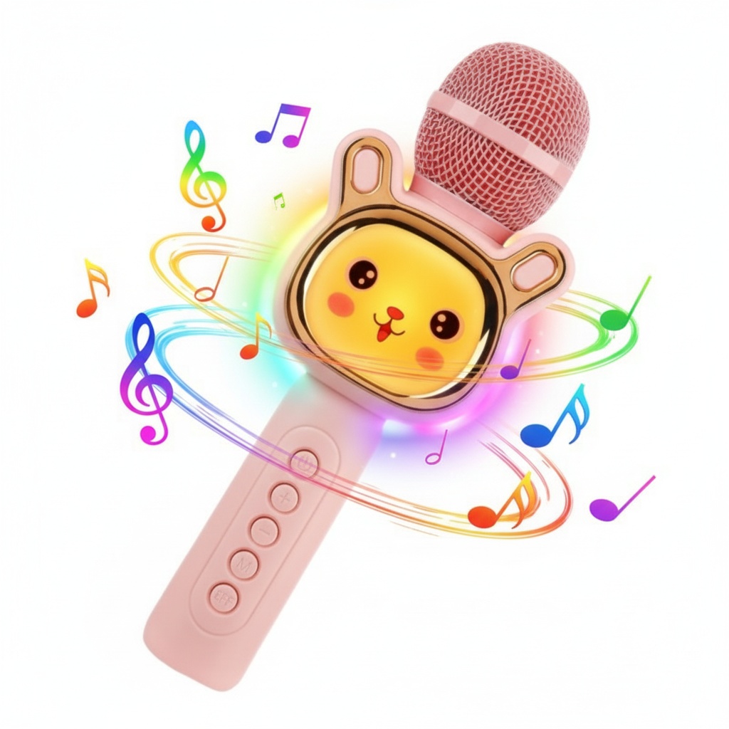 子供用ポータブルKTVマイク、Bluetoothワイヤレス、TWS接続、カラフルなLEDライト、カラオケマイク誕生日ギフトおもちゃ