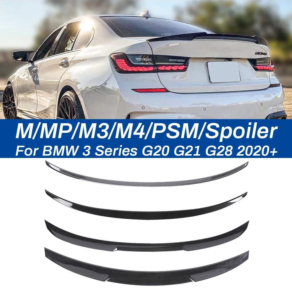 Bmw 3 シリーズ G20 G21 G28 2020 カーボンファイバースリムスポイラーキット M3 MP PSM M4 スタイルリアルーフリップバンパートランクウインググロスブラック