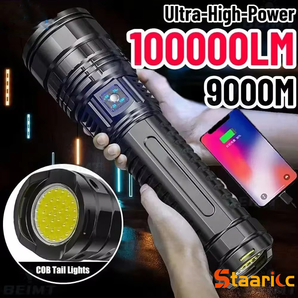 超高輝度トーチ内蔵バッテリーフラッシュライト緊急スポットライト 5 キロ 1500 ワット最も強力な Led 懐中電灯戦術