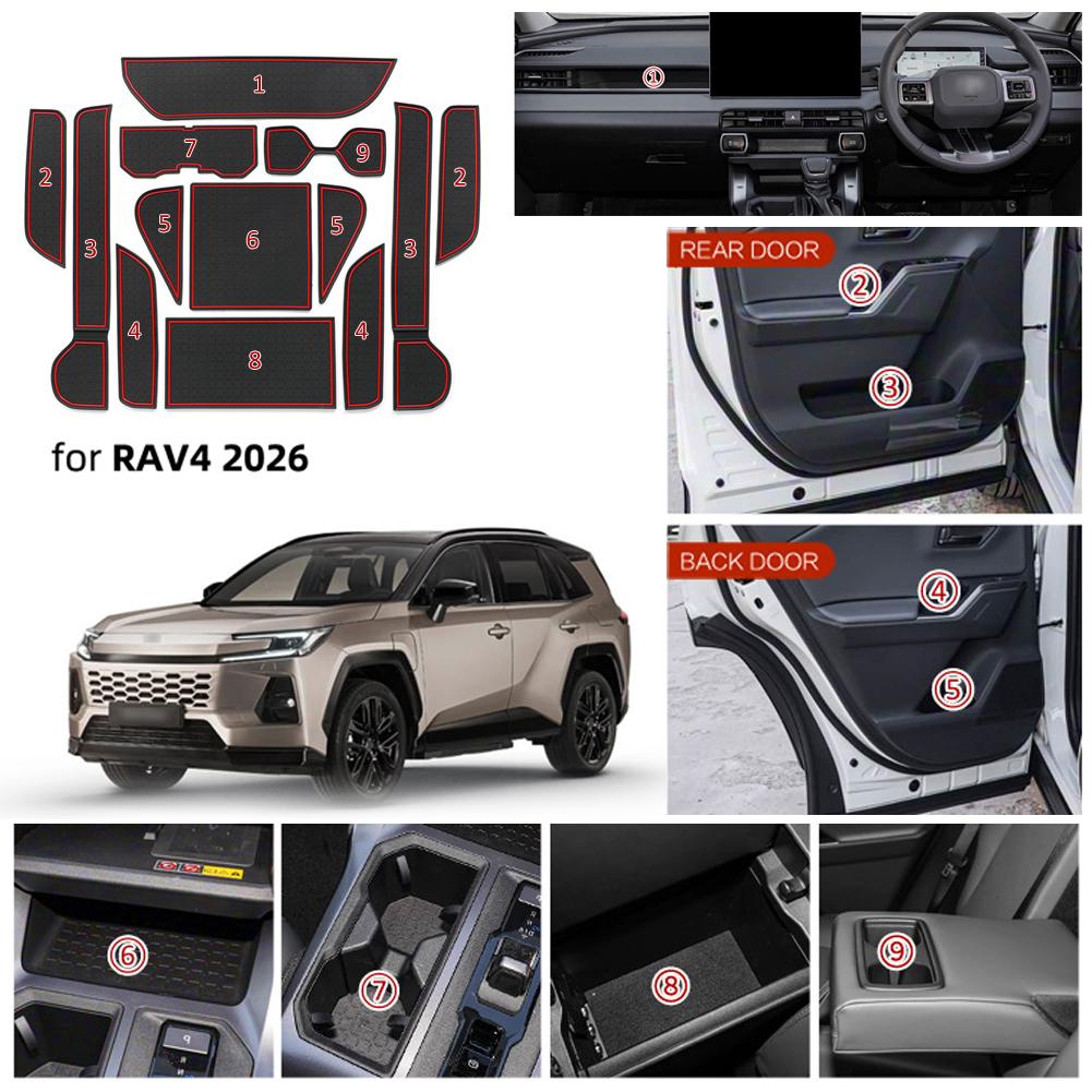 13 個の滑り止めインテリアゲートスロットパッドトヨタ RAV4 2026 センターコンソールシリコンマット滑り止めマットアクセサリー