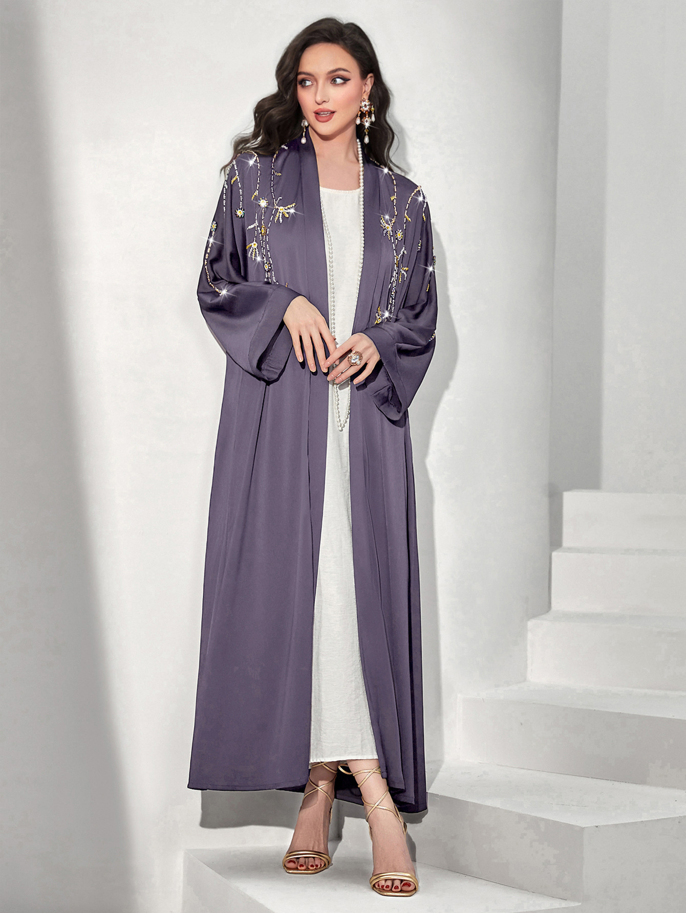 イードラマダンアバヤ女性イスラム教徒ドレス Jilbab Kebaya イスラム服カフタンローブビーズダイヤモンドイブニングドレスファッション Abayas