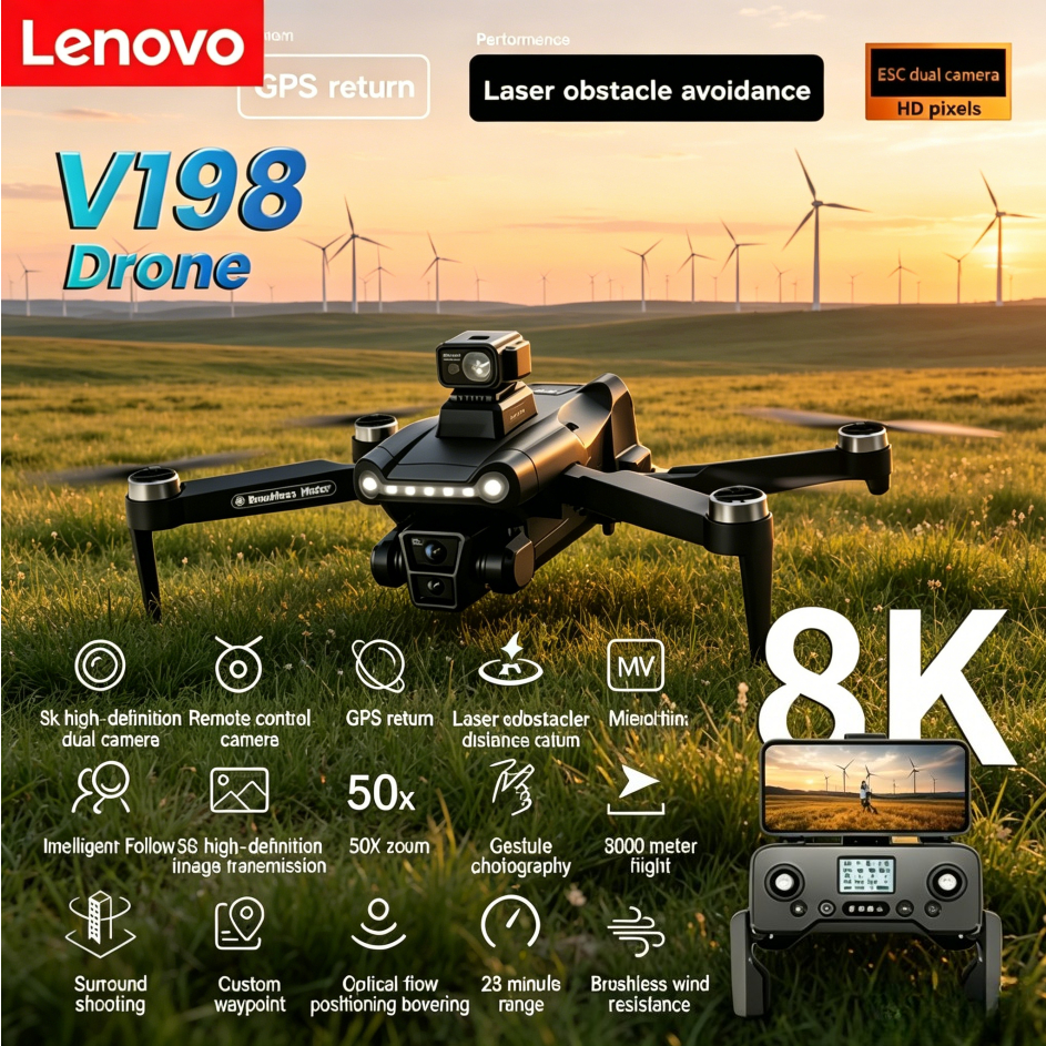レノボ V198GPS 4K ドローンプロフェッショナル FPV ブラシレスレーザー障害物回避空中光学折りたたみ式クアッドコプターミニ 8K ドローン