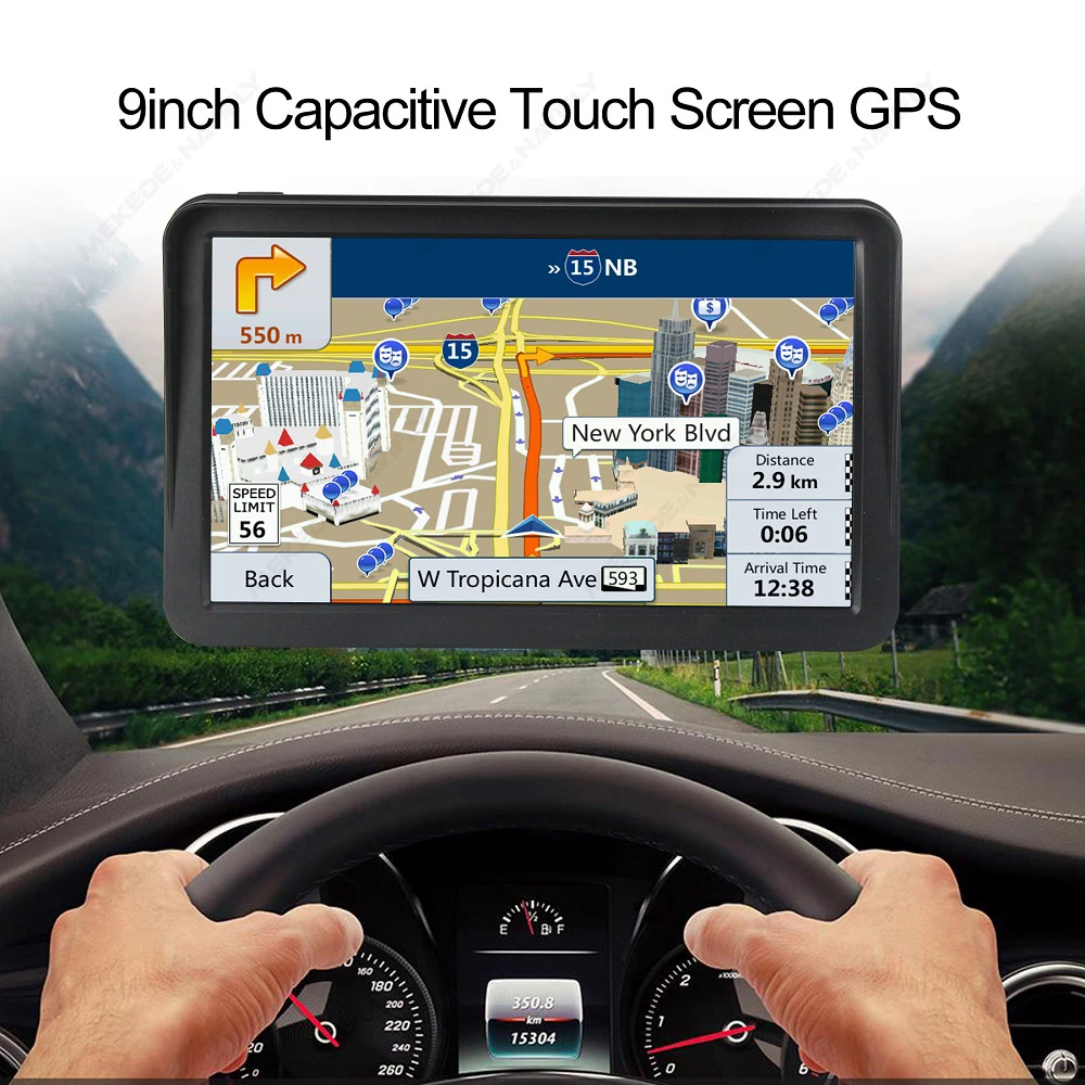 9 インチタッチスクリーン車 GPS ナビゲーショントラックサンシェード衛星ナビ 256M 8G 2025 ヨーロッパ地図ナビゲーター FM トランスミッター Hi-Fi スピーカー