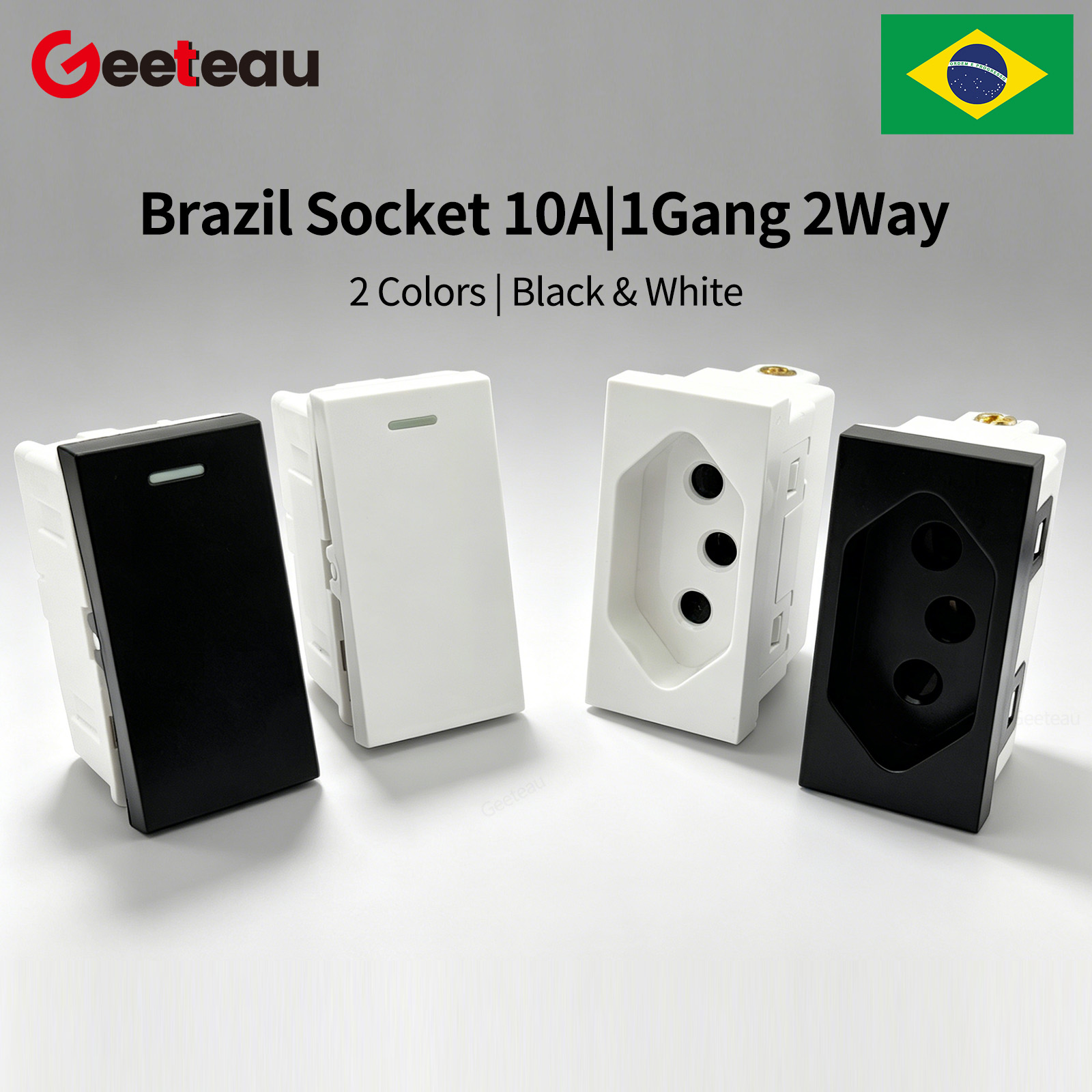 Geeteau ブラジル標準ソケットスイッチモジュール 118 シリーズ 4*2 黒、白 10A 大型銅自由組み合わせ 3 個セット壁コンセント
