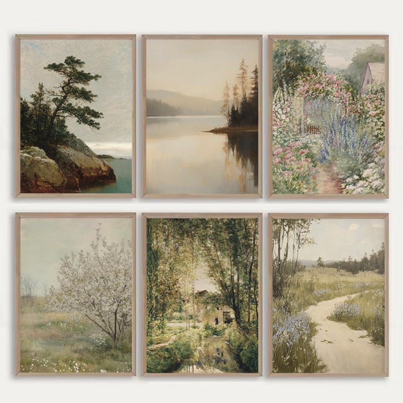 アンティーク水彩フラワーガーデンヴィンテージ春農家自然風景ポスターキャンバス絵画壁アート写真家の装飾