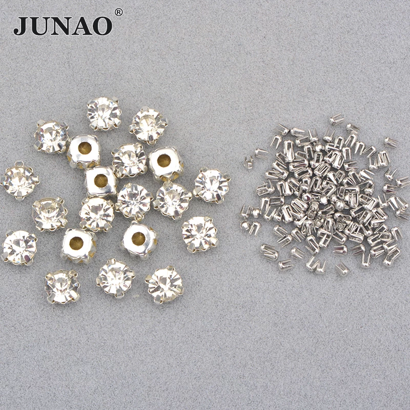 JUNAO 8 ミリメートルクリアガラス爪ラインストーンネイルシルバーゴールドストラスアップリケ売春クリスタルストーンハンドプレス工作機械