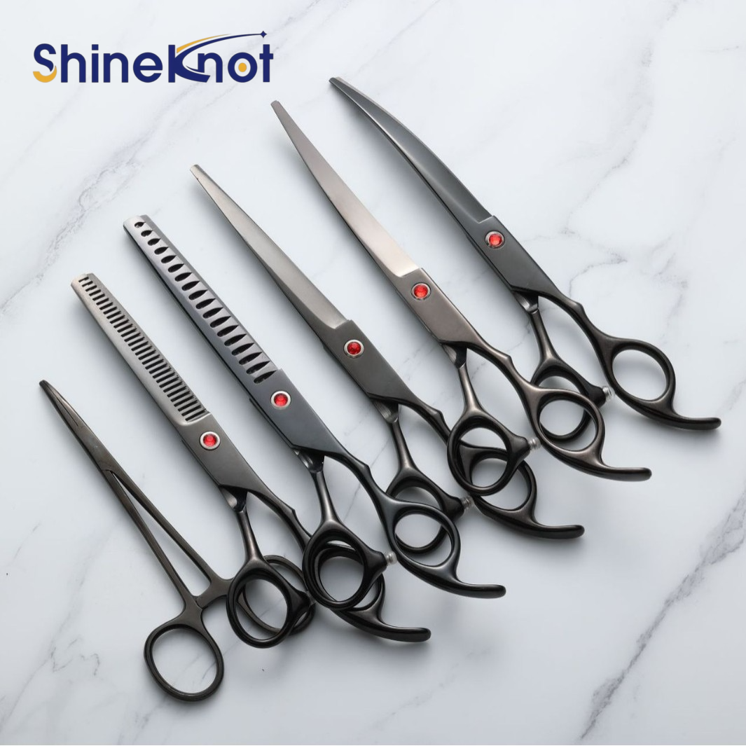 SHINEKNOT 7 インチ ペット用はさみセット 犬の毛をカットするために特別に設計された 湾曲したはさみ テディベア プロのヘアトリム