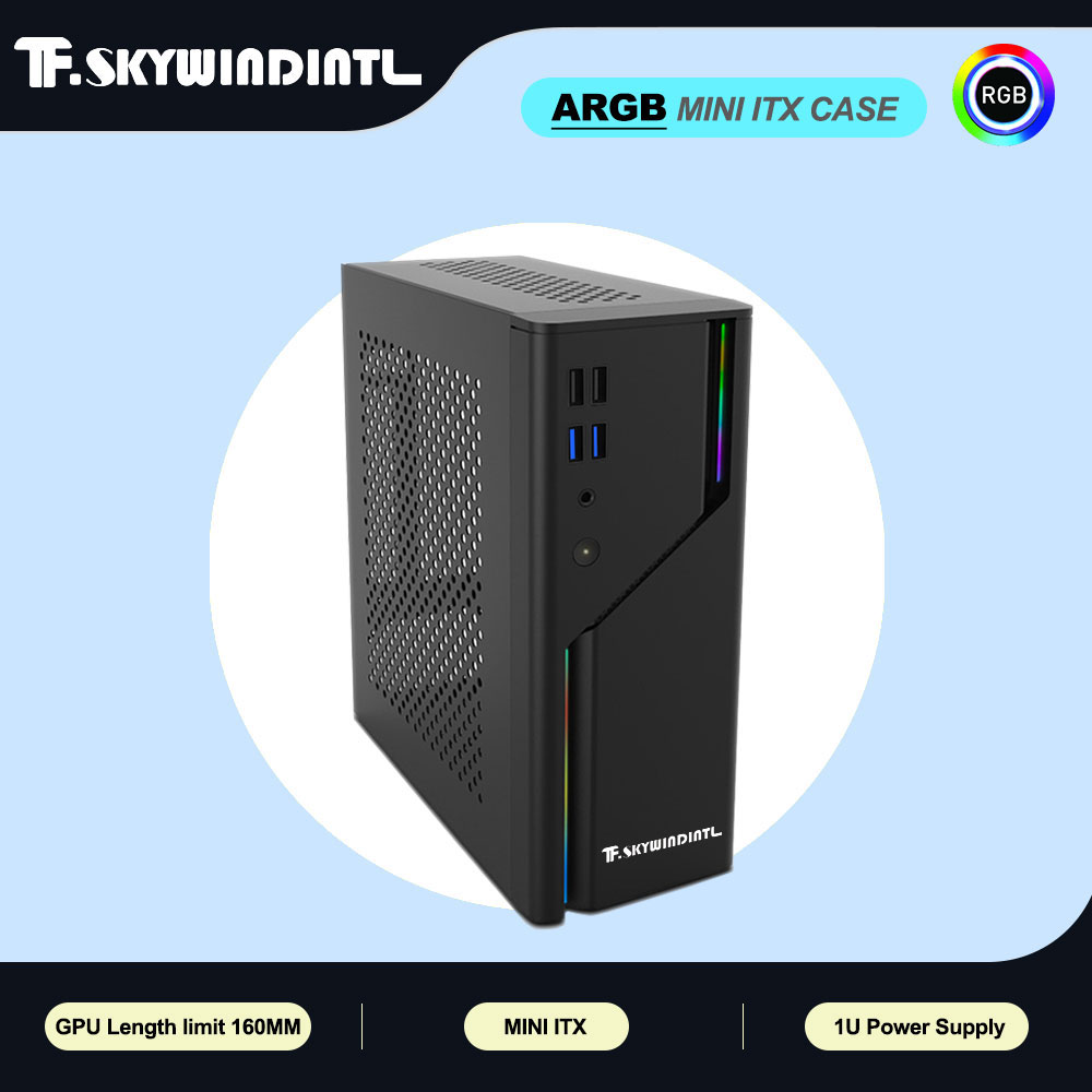Mini ITX HTPC デスクトップ ケース 5V ARGB フロント パネル 4 USB ポート 1U 電源をサポート ITX マザーボード サーバー用のコンパクトなデザイン