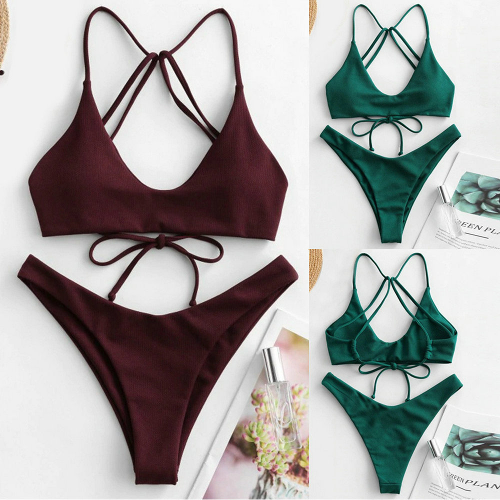 Melphieer 2025 新ワインレッドクロスストラップビキニテクスチャードブラジリアンビキニセット Biquini 水着 Vacay 水着女性水着