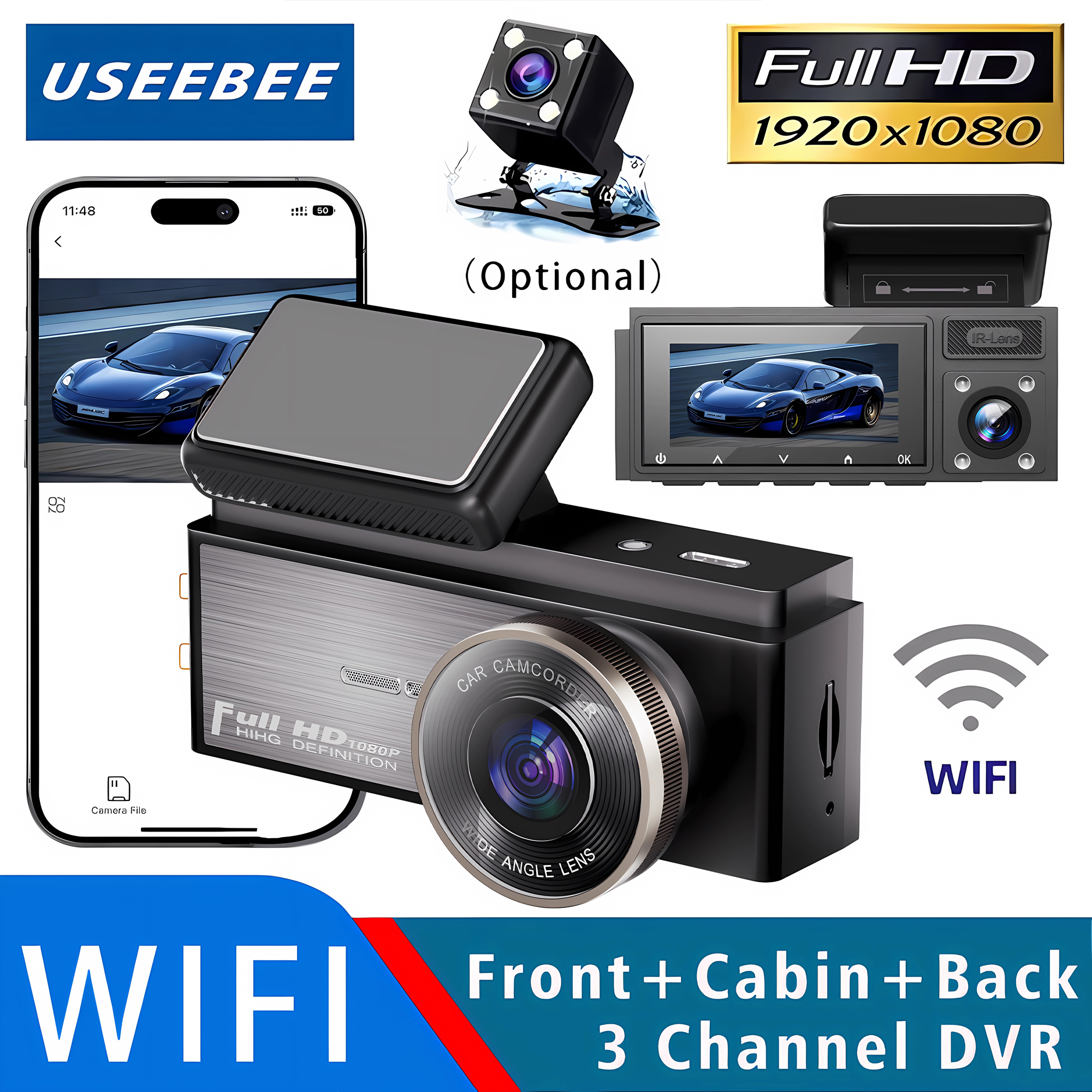3 チャンネル WIFI ダッシュカム 1080P 車 Dvr インテリア車両 3 ウェイカメラミニ DVR レコーダービデオ登録器ダッシュカムカムコード