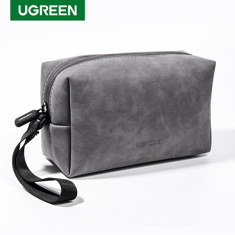 UGREEN オーガナイザーバッグ レザー収納ケース 有線ヘッドフォン イヤホン USB ケーブル 携帯電話充電器 PC デジタル アクセサリーバッグ用