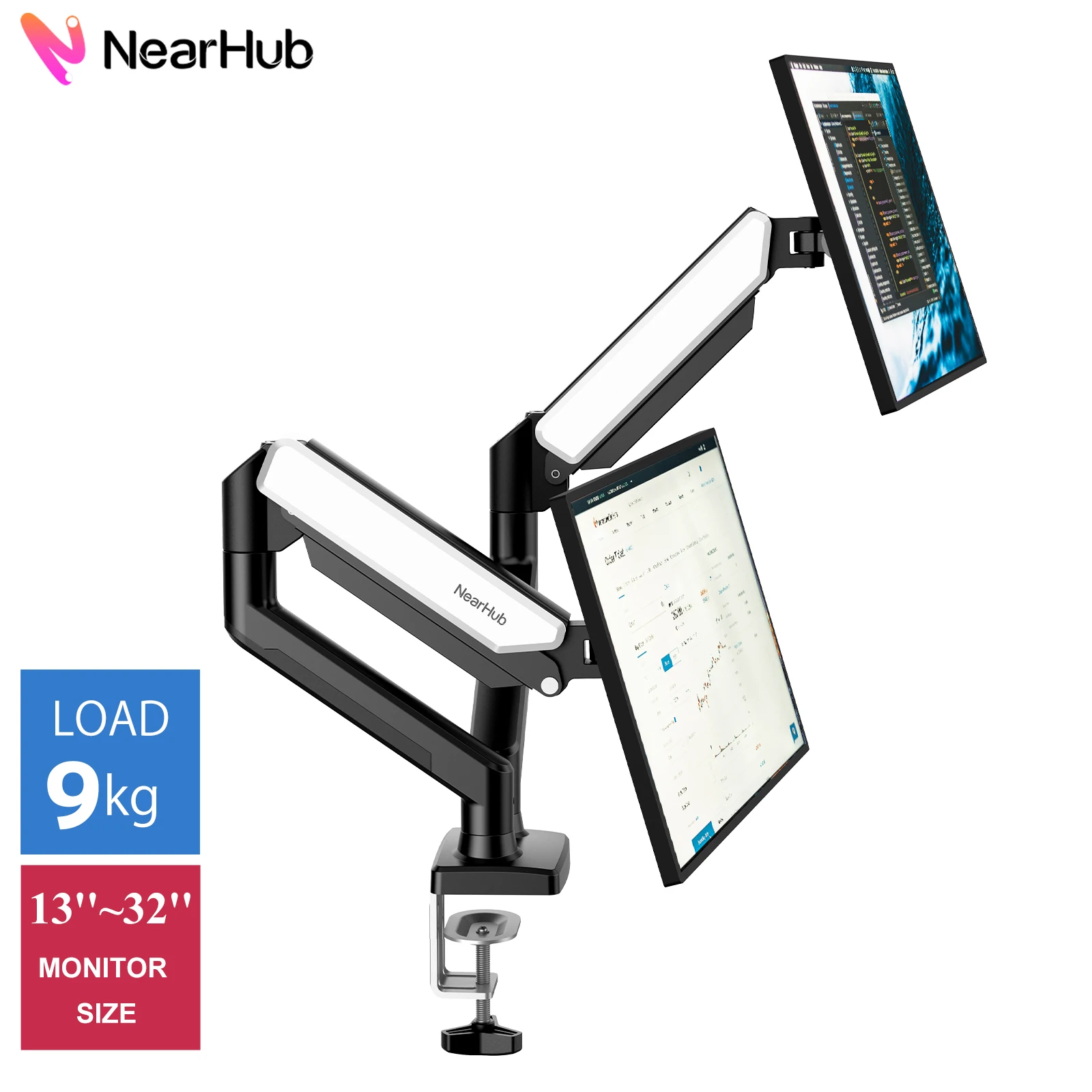Nearhub MS-002 モニターアーム デュアルアーム C クランプ付き