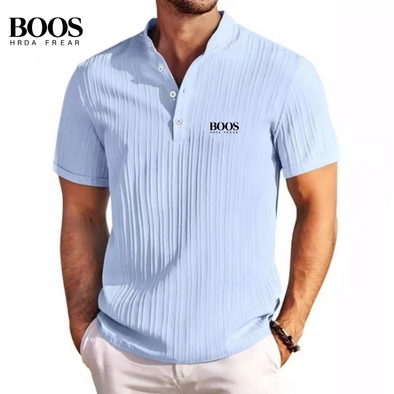 新しいメンズ高品質ストライプヘンリーカラーポロシャツ、夏のファッション、カジュアル、快適、多用途Tシャツトップ