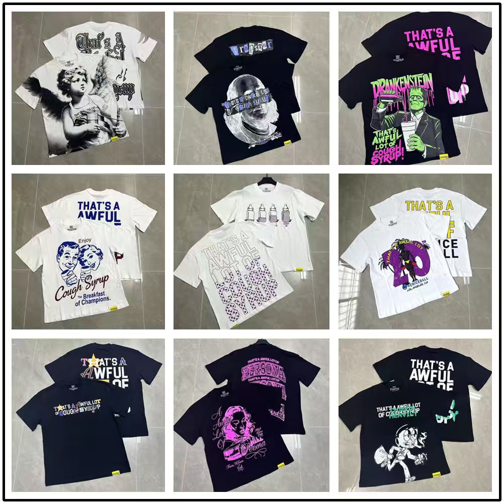That's A Awful Lot of Cough Syrup 半袖 アメリカン ストリート ポップ ヒップホップ 漫画柄 プリント トップス COUGH SYRUP Tシャツ