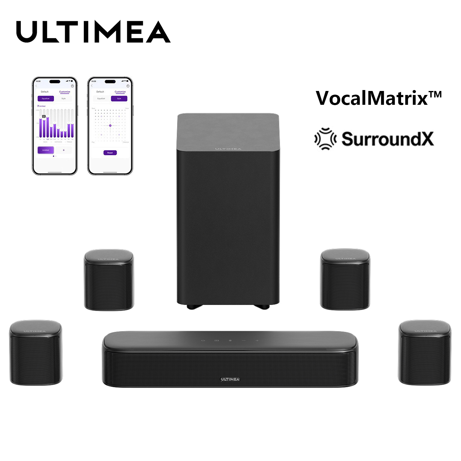 ULTIMEA 7.1ch Sound Bar with Subwoofer, Home Theater Soundbar with 4 Surround Speakers, Virtual Surround Sound System for TV