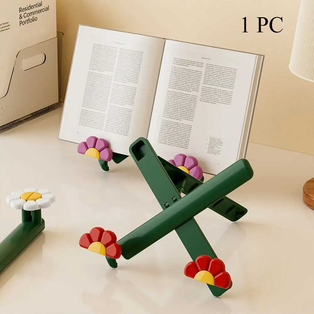 多機能かわいい花学習読書本棚ポータブル折りたたみクロスフレームディスプレイラック書籍音楽スコアタブレット用