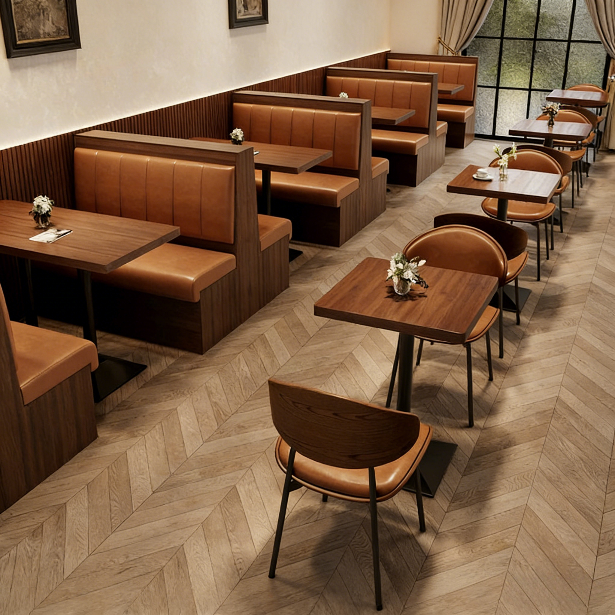 商業テーブルと椅子セットレトロな喫茶店スタイルクリアバーブース家具レストラン鍋ファーストフード居酒屋用