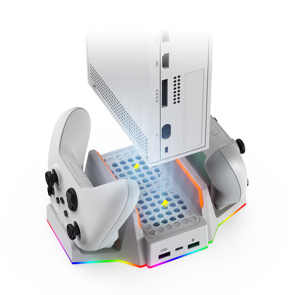 冷却ファン付き XBOX S 用多機能充電ベース デュアル コントローラー充電、RGB アンビエント照明。コンソール冷却スタンド