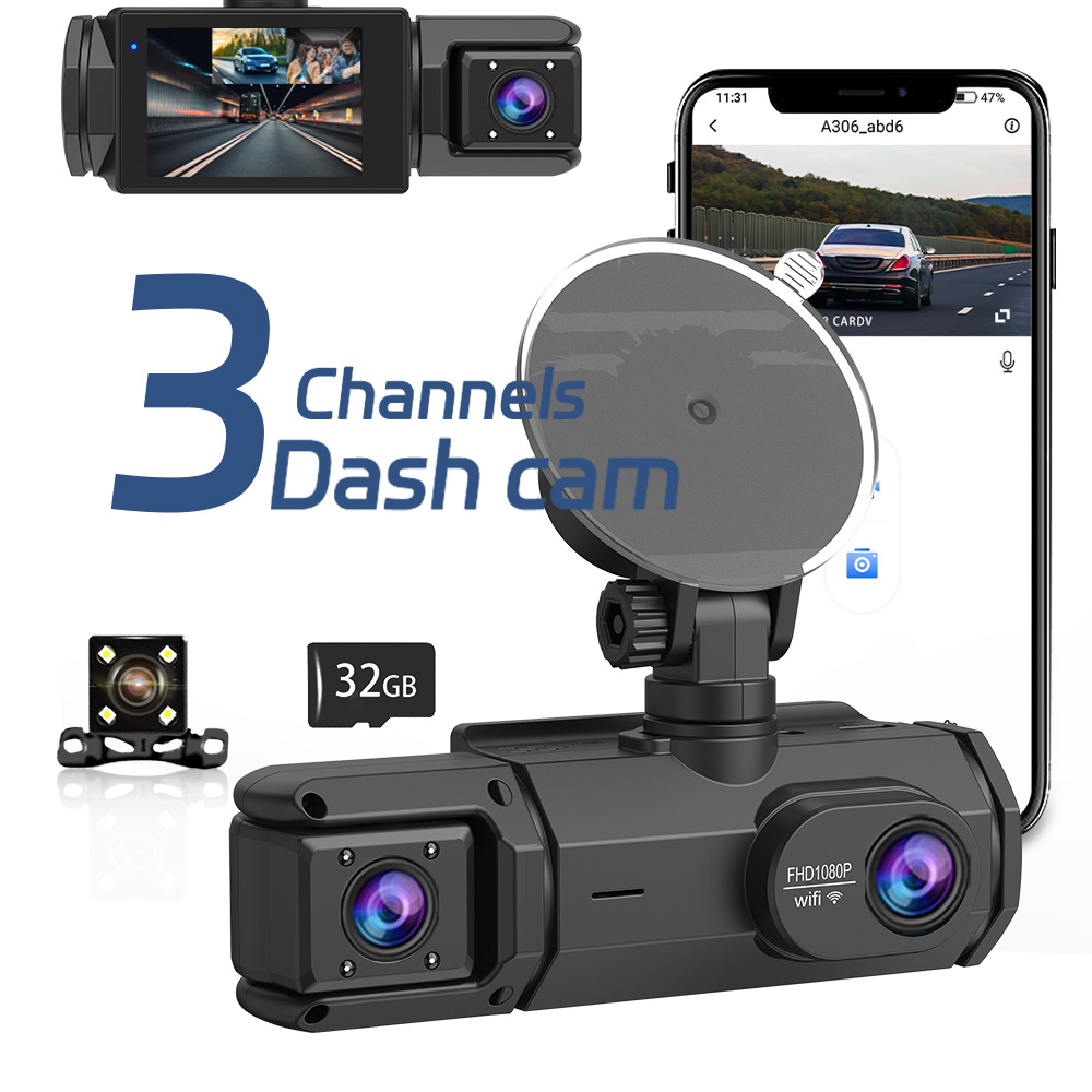 ダッシュカム車用 3 チャンネル FHD1080P ドライブレコーダー車 DVR ナイトビジョンループ録画 G センサータコグラフダッシュボードカメラ