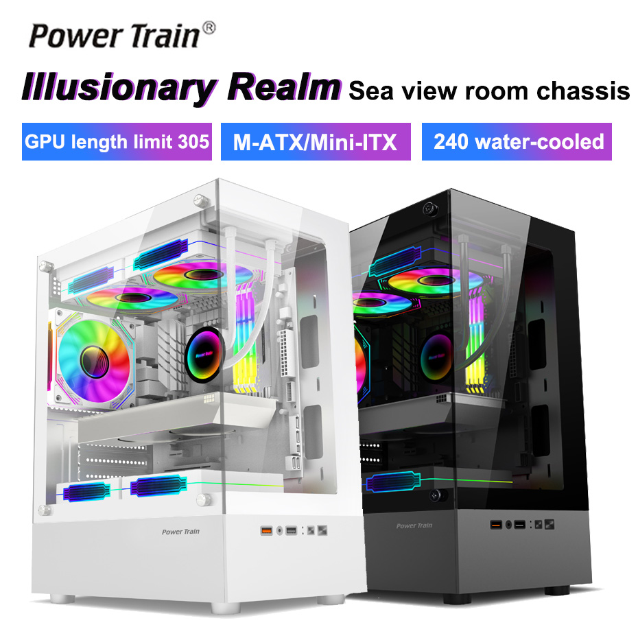 パワートレイン Illusionary Realm コンピュータケース M-ATX/ITX シービュールームサイド透明デスクトップシャーシサポート 240 ウォータークーラー