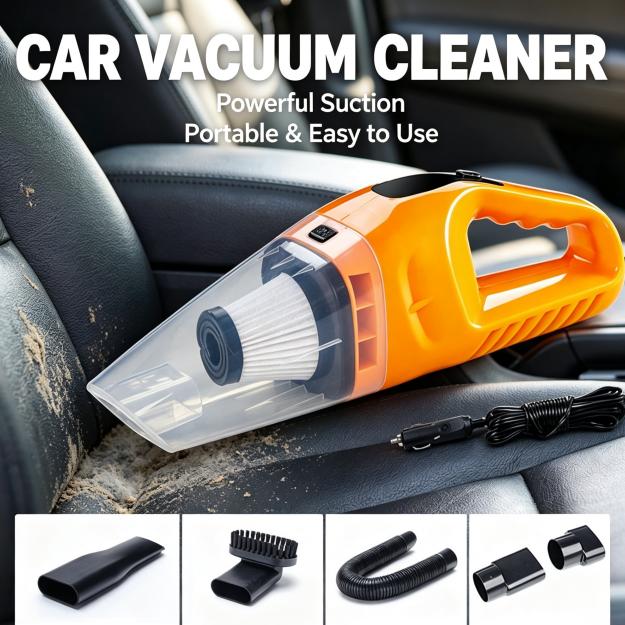 車のプラグハンドヘルド車の掃除機ウェットドライデュアル使用強力な吸引フレキシブルホースブラシフラット車内クリーニング用