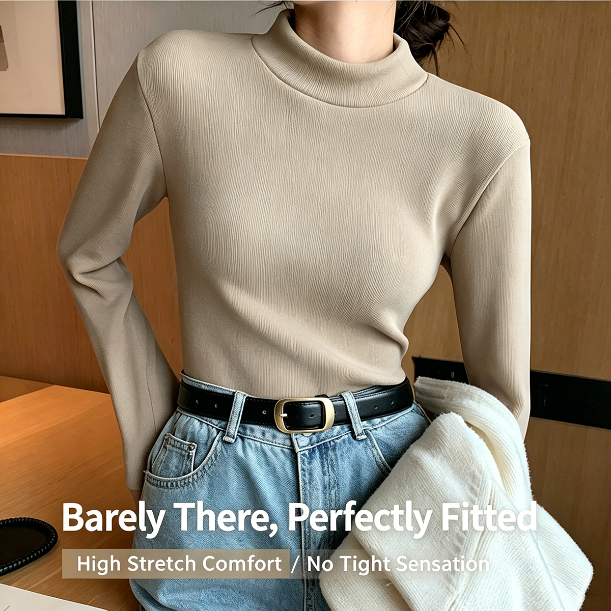 女性の冬のラムフリースベースシャツトップス肥厚フリース加熱下着秋長袖 Tシャツ暖かい服