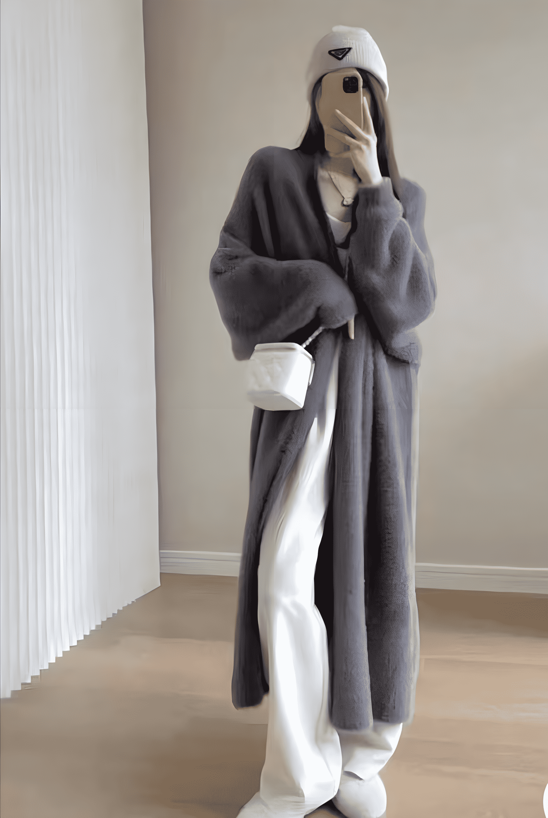 女性の秋と冬の模造ミンクカシミヤロング膝上セーターカーディガン韓国スタイルルーズ厚手のニットコート