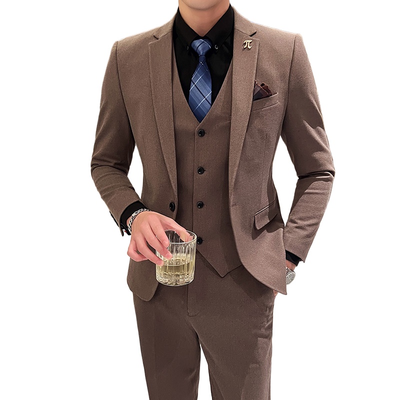 2025スーツ（ブレザーベストパンツ）ファッションビジネスカジュアルホスト韓国版英国式スリム紳士結婚式