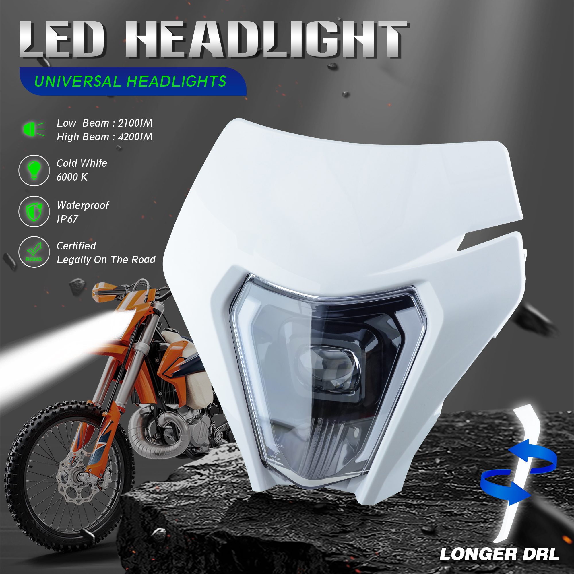 Fewfuss オートバイヘッドライト LED エンデューロ KTM EXC XC SX MX XC 125 250 300 450 ユニバーサルスーパーモトダートバイクモトクロスライト