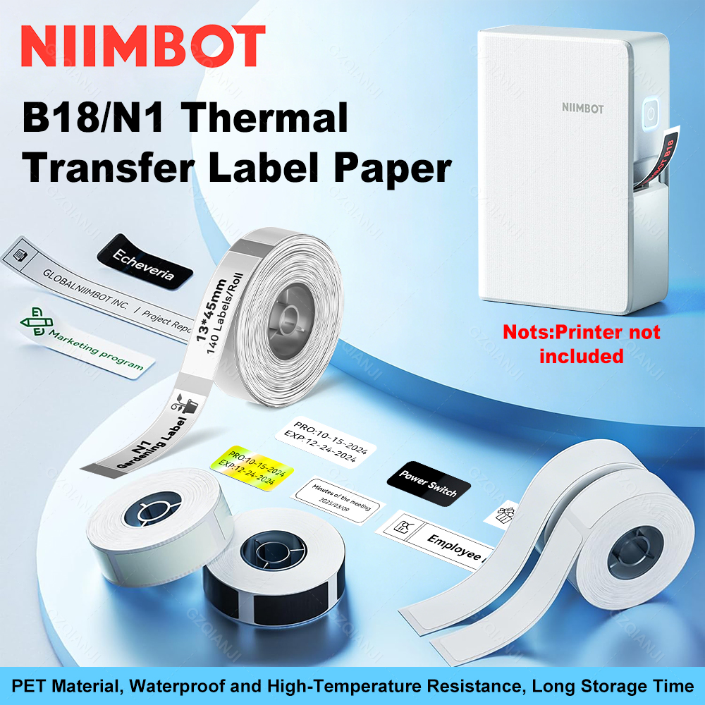 白色ラベル用紙 Niimbot N1 B18 熱転写ラベルプリンタ名タグ自己粘着ステッカーロールホームオフィス用