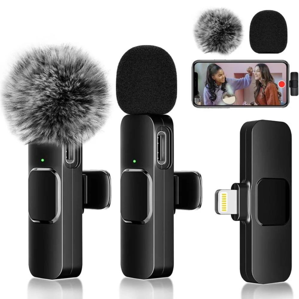 iPhone Android iPad用ワイヤレスラベリアマイク2個、クリスタルクリアな音質のミニクリップオンマイク