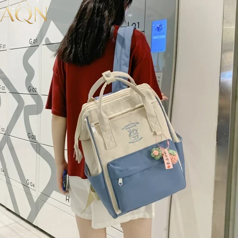AQN 防水バックパック かわいいスクールバッグ シンプルなカラーマッチ 大容量 レジャー 旅行 スポーツ 旅行 収納 学生用