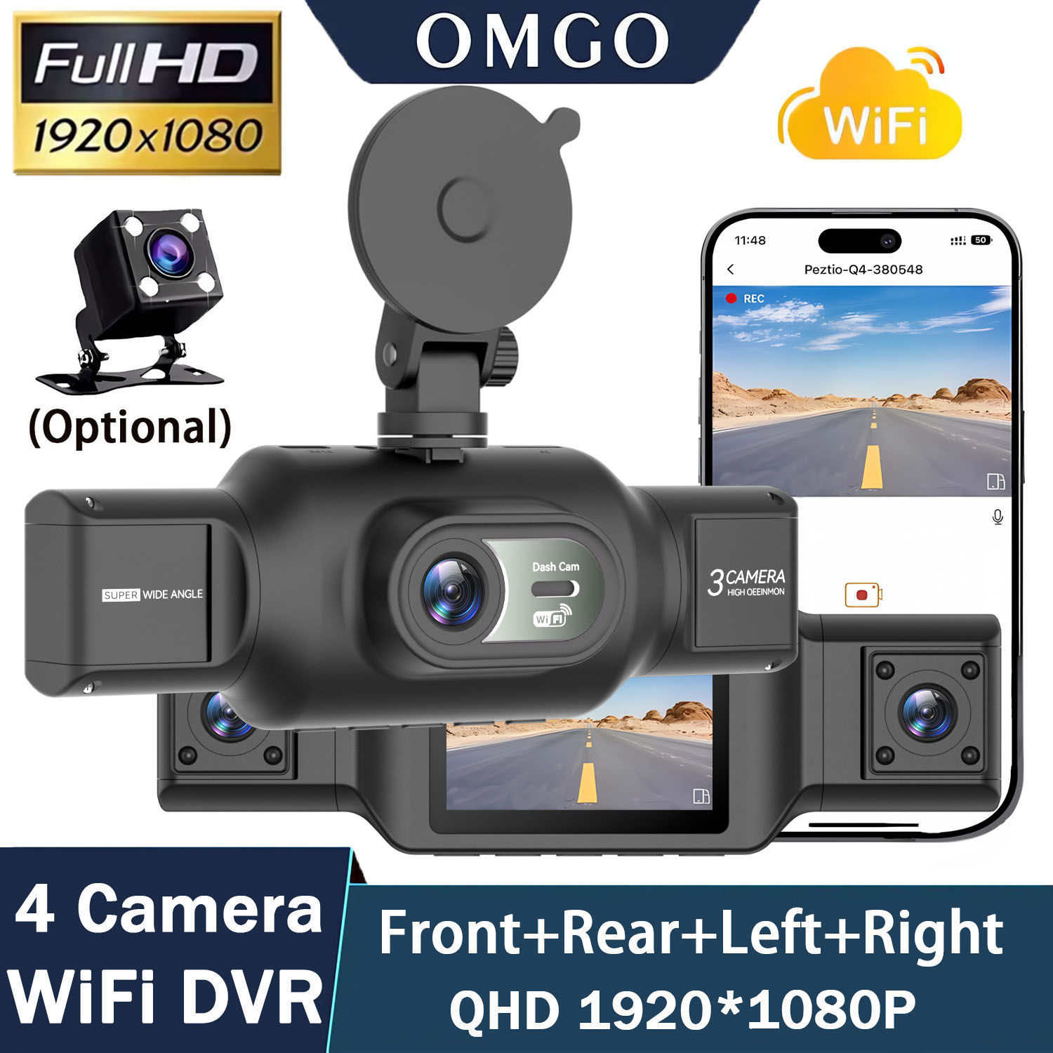 4 チャンネル 360 度車用ダッシュカム WIFI アプリ車 DVR FHD 1920*1080P 4 カメラレンズビデオドライバーレコーダーリアビューカメラ