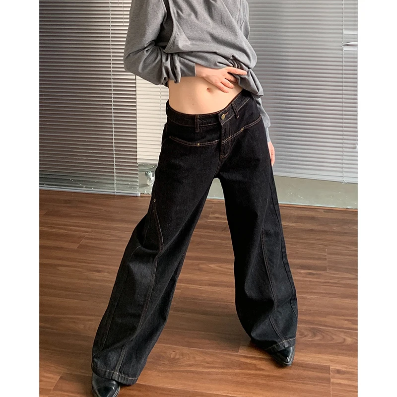 韓国ファッションワイドレッグデニムジーンズ女性ハイウエストルーズだぶだぶのパンツストリート Y2K ストレートズボンヴィンテージ女性パンツ