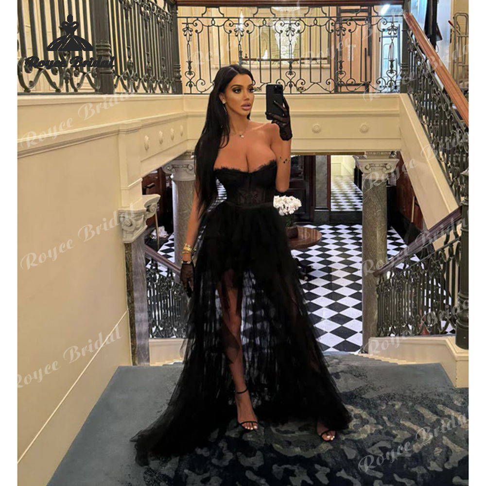 Sexy Tiered A Line Dresses Evening 2026 Strapless High Side Slit Women's Formal Evening Gowns Customized فساتين سهر
