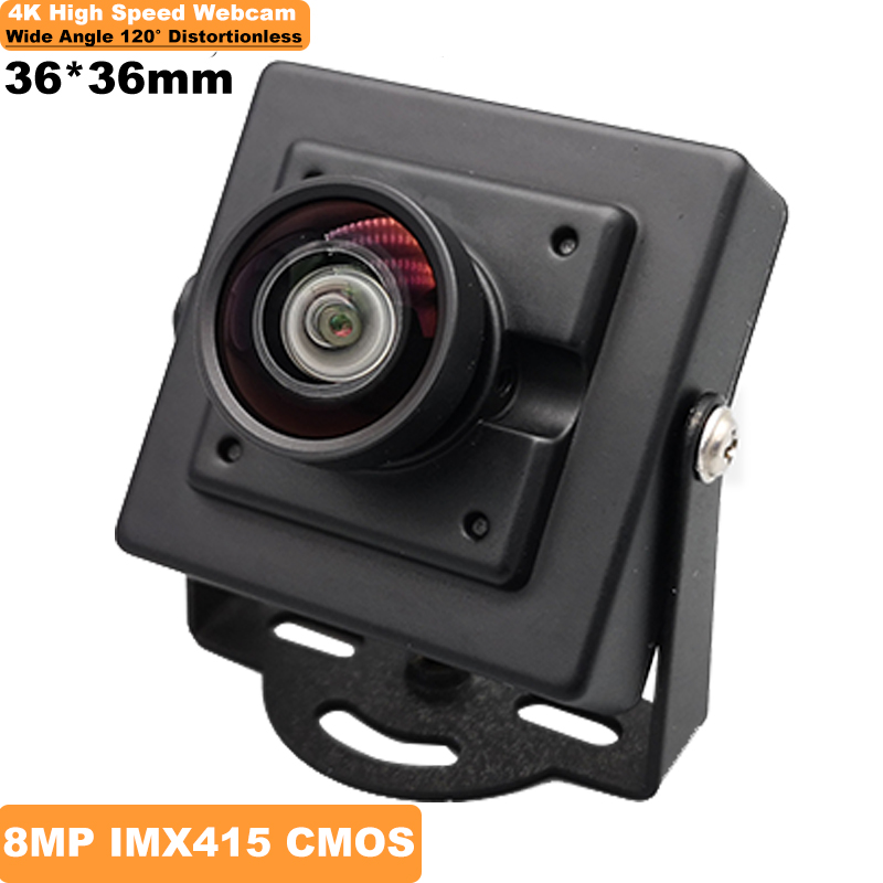8MP 4K IMX415 センサー高速 30fps 広角ウェブカメラ 120 度歪みなし UVC USB カメラ ミニ 36*36mm メタルケース付き