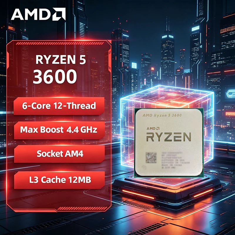 AMD Ryzen 5 3600 ロック解除 6 コア 12 スレッド 4.4GHz デスクトップ CPU ゲーム用 AM4 ソケット プロセッサー パッケージなし