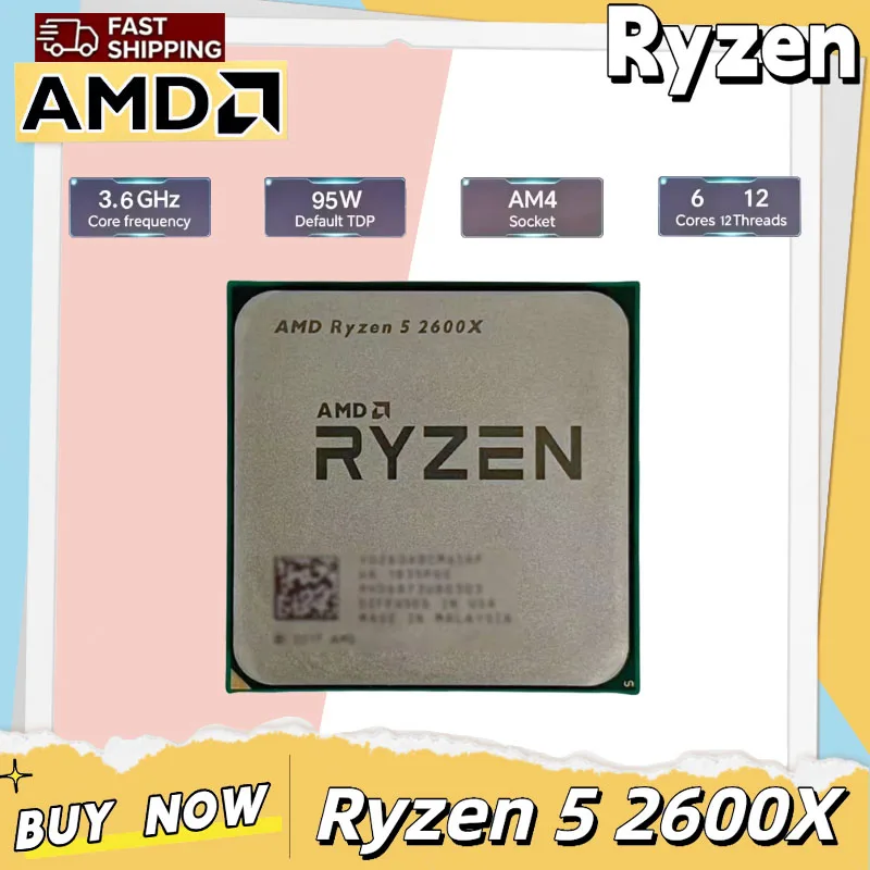 AMD ゲーミング デスクトップ CPU Ryzen 5 R5 2600X 6 コア 12 スレッド 3.6GHz 95W LGA AM4 ケースなしプロセ​​ッサー