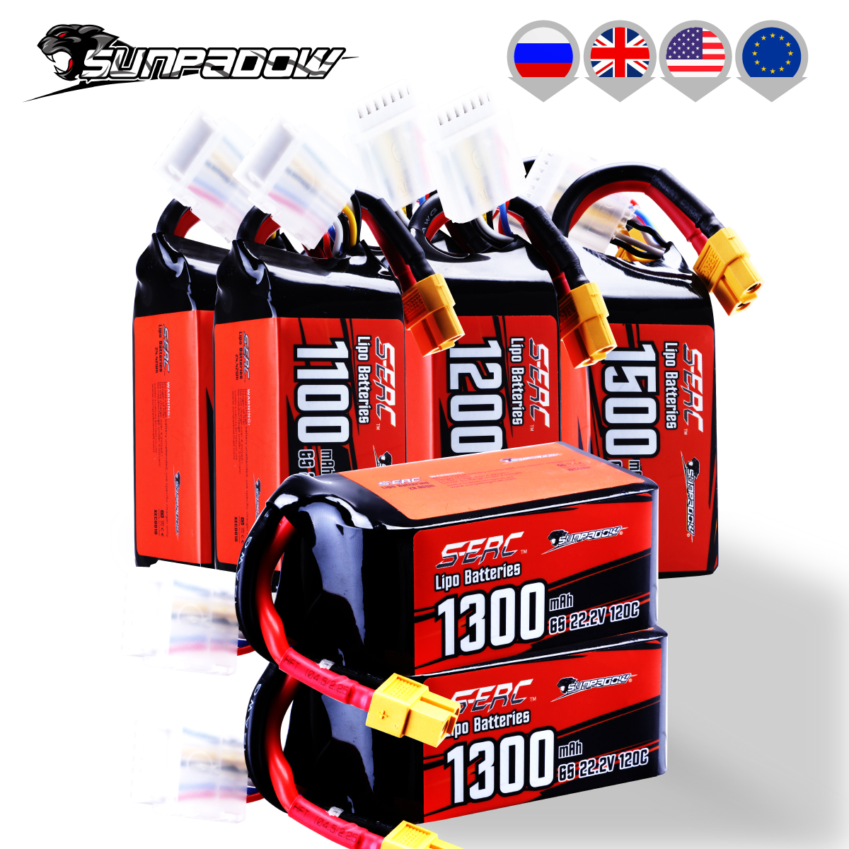 2 個 Sunpadow 22.2V 6S Lipo バッテリー 1100mAh 1300mAh 1500mAh 120C ソフトパック XT60 プラグ付き RC FPV ドローンレーシングホビー飛行機用