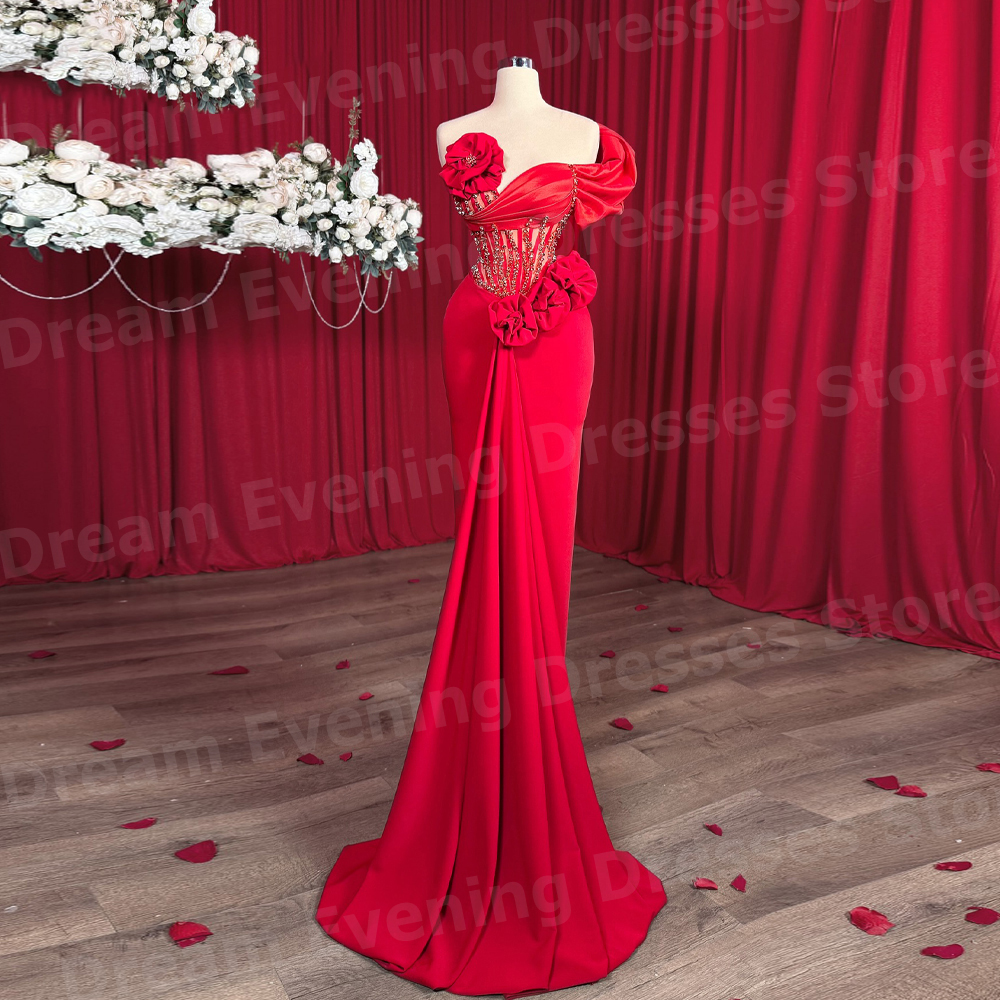 Elegant Mermaid Women's Evening Dresses Customized Sleeveless فساتين للمناسبات الخاصة Prom Gowns Beaded Flowers Robe De Soirée