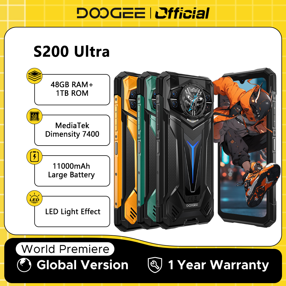 ワールドプレミア DOOGEE S200 超頑丈な電話 48GB 1TB Dimensity 7400 6.72 インチ FHD 120Hz スクリーン 11000mAh バッテリー 66W NFC スマートフォン