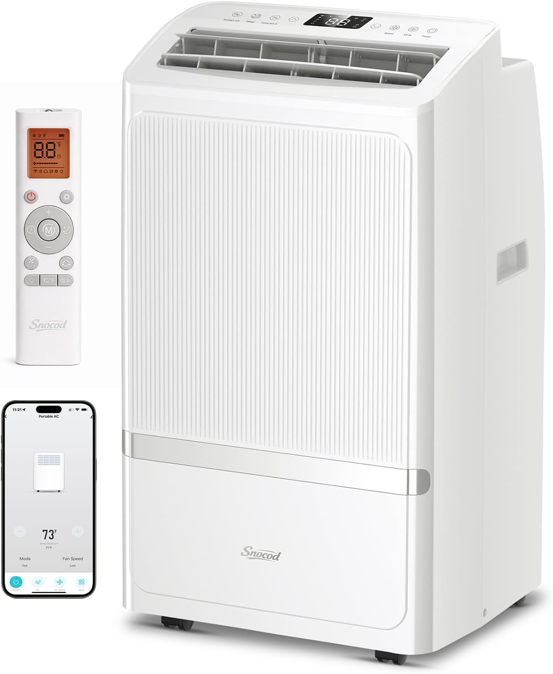 16000 BTU ポータブル AC ユニット、最大 800 平方フィートを冷却、40 dB の静かな動作、排水不要の冷却、ファン、除湿機能を備えた自立型デザイン、スリープ モード、アプリ