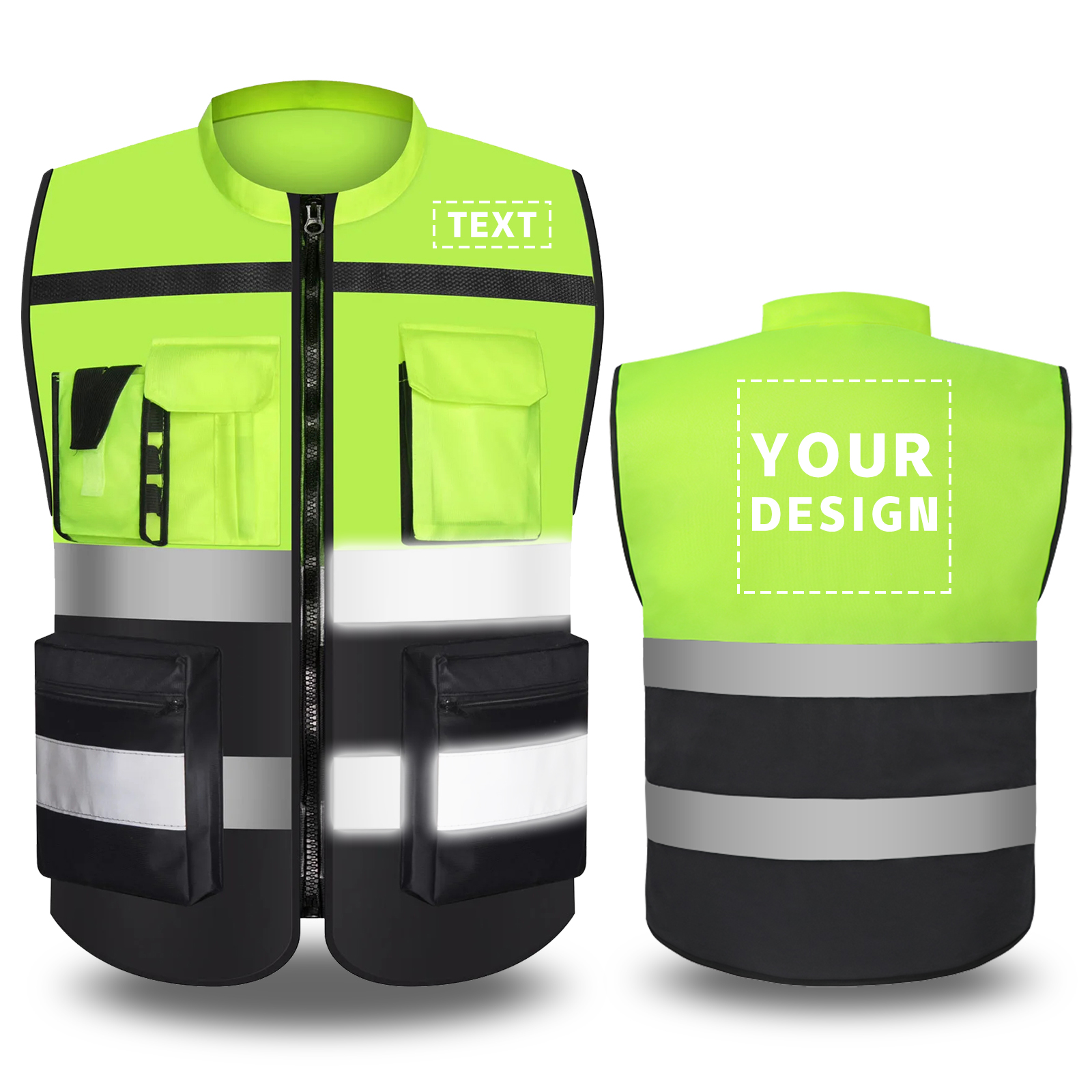 カスタムロゴツートンカラー安全ベストポケットとジッパー付き高視認性建設作業ベスト Hi Vis 作業服